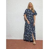 Long Tall Sally Floral Short Sleeve Tie Waist Maxi Dress - Blue