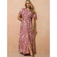 Long Tall Sally Tile Print Short Sleeve Tie Waist Maxi Dress - Red