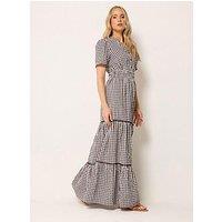 Long Tall Sally Gingham Button Tie Maxi Dress - Brown