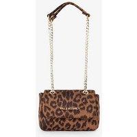 Valentino Leopard Print Flap Crossbody Bag With Chain Strap - Brown