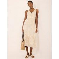Mint Velvet Neutral Stripe Midi Dress - Cream