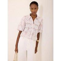 Mint Velvet Neutral Jacquard Puff Top - Cream