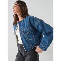 Levi'S Collarless Crop Sherpa Trucker Denim Jacket - Blue