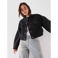 Levi'S Collarless Crop Sherpa Trucker Denim Jacket - Black