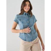 Levi'S Women'S Short Sleeve Shaped Denim Shirt - Medium Wash