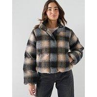 Levi'S Brynn Crop Plaid Puffer Jacket - Brown
