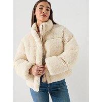 Levi'S Brynn Crop Borg Fleece Puffer Jacket - White Swan