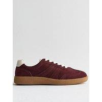 New Look Faux Suede Contrast Stripe Trainers - Dark Burgundy