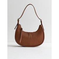 New Look Faux Leather Oval Buckle Shoulder Bag - Brown