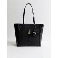 New Look Faux Leather Croc Embossed Tote School & Bag - Black