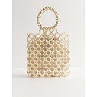 New Look Beaded Top Handle Grab Bag - Cream