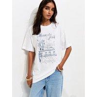New Look Cotton Menu Du Jour Print Oversized T-Shirt - White