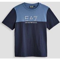 Ea7 Emporio Armani Boys Train Athletic Colour Block Logo T-Shirt - Blue