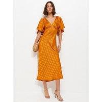 New Look Paisley Pattern Jacquard Flutter Sleeve Midi Dress - Yellow