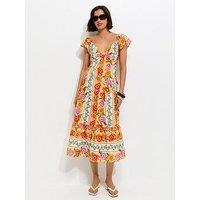 New Look Floral Flutter Sleeve Midi Dress - Yellow