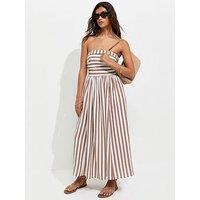 New Look Striped Bandeau Midi Dress - Brown