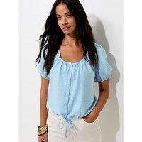 New Look Button Drawstring Bubble Hem Blouse - Blue