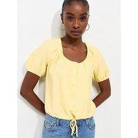 New Look Button Drawstring Bubble Hem Blouse - Yellow