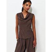 New Look Check Pattern Cowl Neck Woven Top - Brown