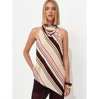 New Look Crinkle Texture Diagonal Stripe Cowl Neck Halter Co-Ord Top