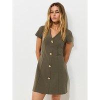New Look Cotton Rich Golden Button Ponte Mini Dress - Green