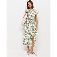 New Look Geometric Print Tie Waist Midi Shirt Dress - Cream