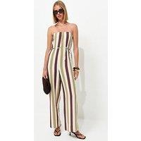 New Look Striped Bandeau Wide Leg Jumpsuit - Cream