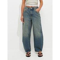 New Look Petite Barrel Leg Jeans - Blue