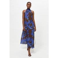 New Look Floral Halter Neck Mesh Midaxi Dress - Brown