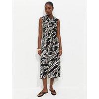 New Look Zebra Print Sleeveless Midi Shirt Dress - Black
