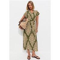 New Look Palm Pattern Wrap Midi Dress - Green