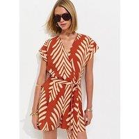 New Look Woven Palm Print Playsuit - Orange