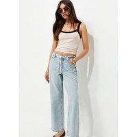 New Look Drawcord Waist Wide Leg Denim Jeans - Blue