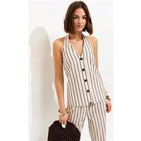 New Look Cotton Stripe Halterneck Waistcoat - Cream
