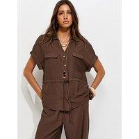 New Look Utility Tie Front Co-Ord Shirt - Brown