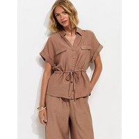 New Look Utility Tie Front Co-Ord Shirt - Mink
