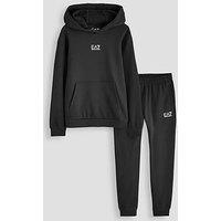 Ea7 Emporio Armani Boys Train Core Id Hooded Tracksuit Set - Black