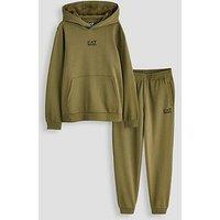 Ea7 Emporio Armani Boys Train Core Id Hooded Tracksuit - Khaki