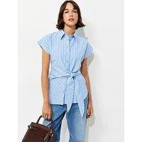 New Look Striped Tie Front Short Sleeve Shirt - Blue