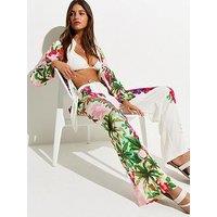 New Look White Crinkle Texture Parrot Print Beach Trousers