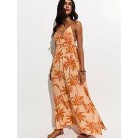 New Look Palm Tree Print Beach Maxi Dress - Orange