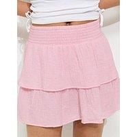 New Look 915 Girls Cotton Shirred Tiered Skirt - Light Pink