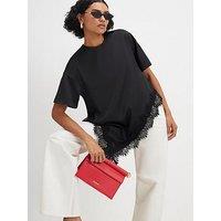 River Island Asym Lace Satin Tshirt - Black