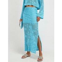 River Island Floral Crochet Maxi Co-Ord Skirt - Turquoise Blue