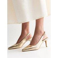New Look Faux Leather Slingback Stiletto Court Shoes - Gold