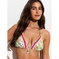 New Look Tropical Fruit Triangle Bikini Top - Yellow