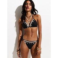 New Look Crochet Shell Charm Side Tie Co-Ord Bikini Bottoms - Black