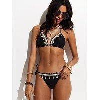 New Look Crochet Shell Charm Triangle Bikini Top - Black