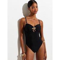 New Look Tummy Control Gold Tone Starfish Charm Swimsuit - Black