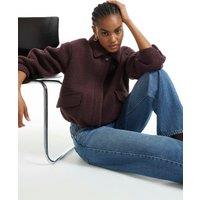 River Island Womens Textured Cropped Collared Harrington Jacket - Purple